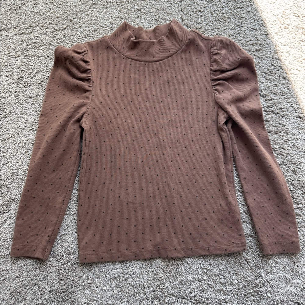 Gap Brown Puff Sleeve Polka Dot Top Girls Size 5